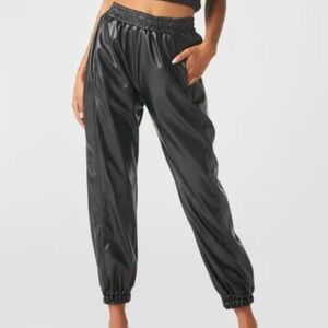 NWT MISA Los Angeles Kasta Black Faux Leather Joggers